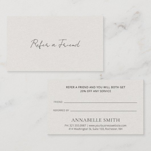 Elegant Script minimalist beige Modern Simple Aanbevelingskaartje (Voorkant / Achterkant)