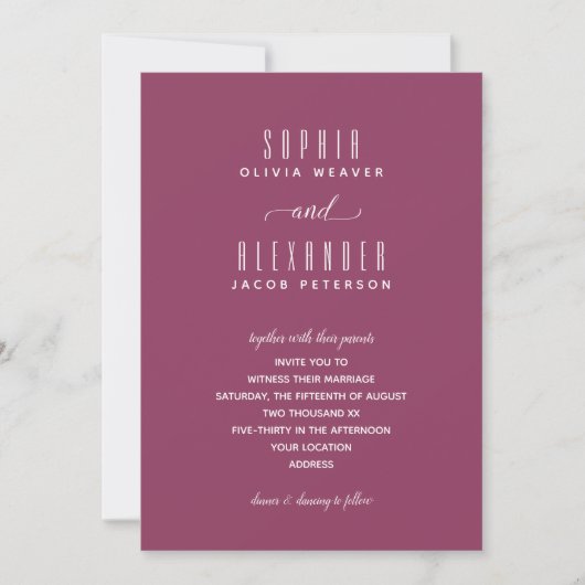 Elegant Script minimalist Berry Wedding Invitation (Voorkant)