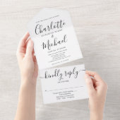 Elegant Script Minimalist Black and White Wedding All In One Uitnodiging (Afscheurbaar)