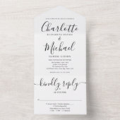 Elegant Script Minimalist Black and White Wedding All In One Uitnodiging (Binnen)