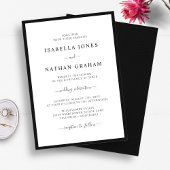 Elegant Script Minimalist Black and White Wedding Kaart