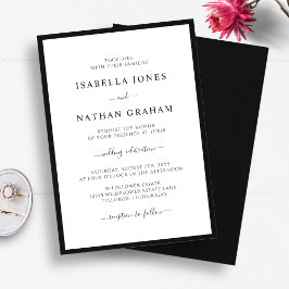 Elegant Script Minimalist Black and White Wedding Kaart