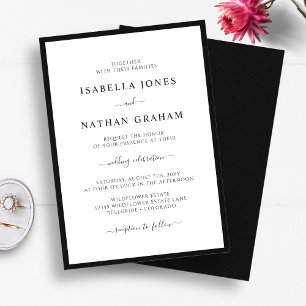 Elegant Script Minimalist Black and White Wedding Kaart