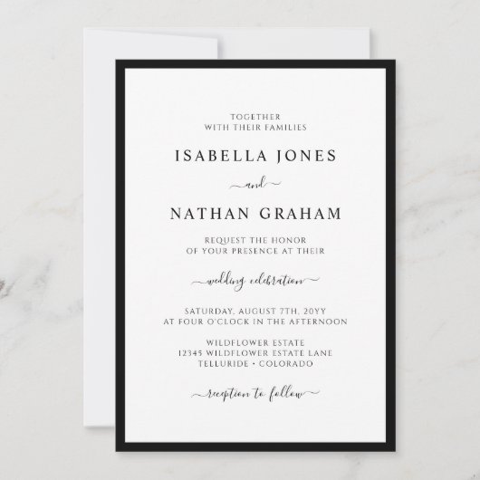 Elegant Script Minimalist Black and White Wedding Kaart (Voorkant)