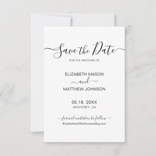 Elegant Script Minimalist Black and White Wedding Save The Date (Voorkant)