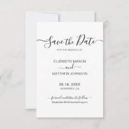 Elegant Script Minimalist Black and White Wedding Save The Date
