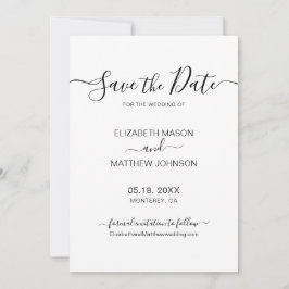 Elegant Script Minimalist Black and White Wedding Save The Date
