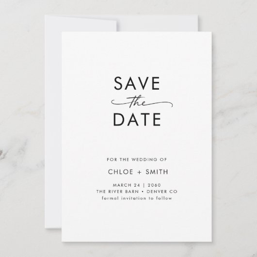 Elegant Script Minimalist Black and White Wedding Save The Date (Voorkant)