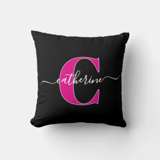 Elegant Script Minimalist Black Pink Monogram Name Kussen