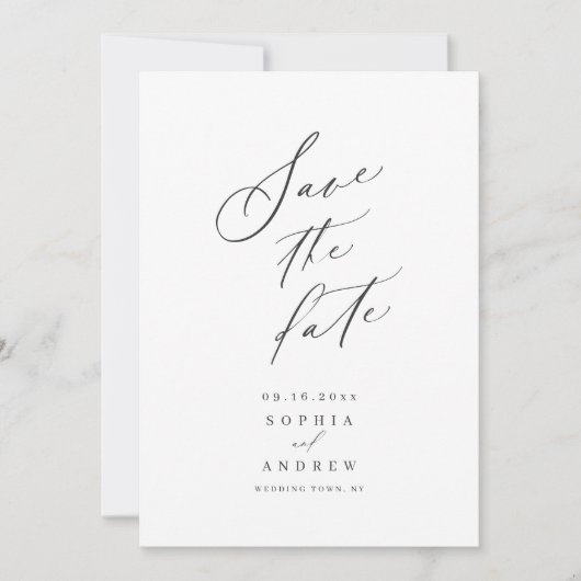Elegant script minimalist bruiloft bewaart de datu save the date (Voorkant)