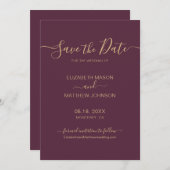 Elegant Script Minimalist Burgundy Gold Wedding Save The Date (Voorkant / Achterkant)