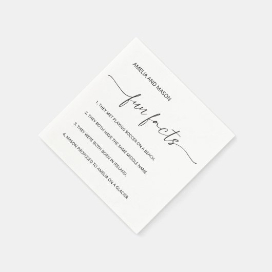 Elegant Script Minimalist Fun Facts Wedding Servet (Hoek)