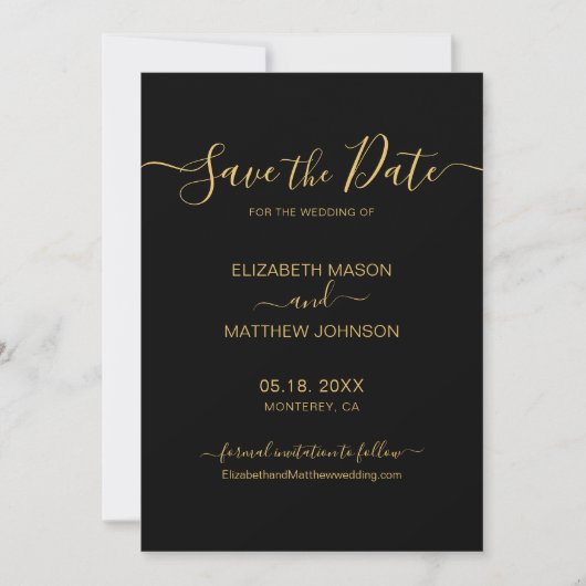Elegant Script Minimalist Gold and Black Wedding Save The Date (Voorkant)