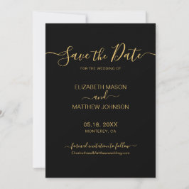 Elegant Script Minimalist Gold and Black Wedding Save The Date