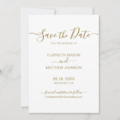 Elegant Script Minimalist Gold and White Wedding Save The Date (Voorkant)