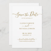 Elegant Script Minimalist Gold and White Wedding Save The Date (Voorkant / Achterkant)
