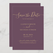 Elegant Script Minimalist Mauve and Gold Wedding Save The Date (Voorkant / Achterkant)