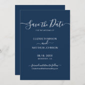 Elegant Script Minimalist Navy and White Wedding Save The Date (Voorkant / Achterkant)