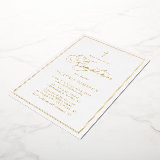 Elegant Script minimalist Photo Baptisme Folie Uitnodiging (Gedraaid)