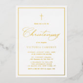Elegant Script Minimalist Photo Christening Folie Uitnodiging (Voorkant)