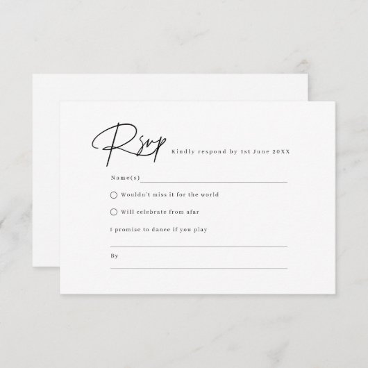 Elegant script minimalist RSVP Reply Kaart (Voorkant / Achterkant)