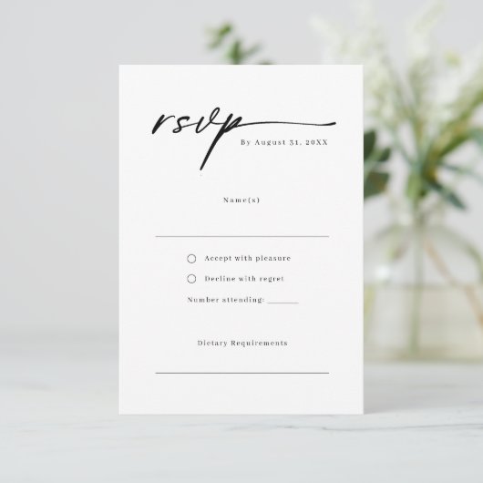 Elegant script minimalist RSVP Reply Kaart (Staand voorkant)