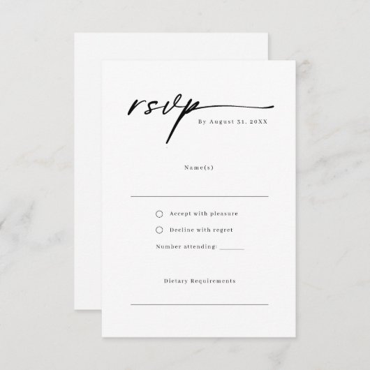 Elegant script minimalist RSVP Reply Kaart (Voorkant / Achterkant)