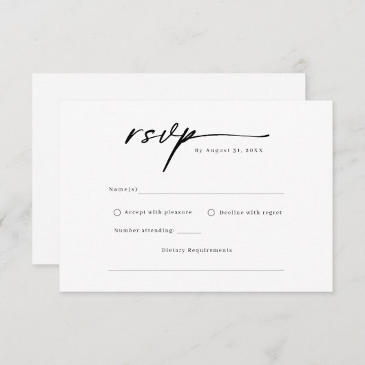 Elegant script minimalist RSVP Reply Kaart (Voorkant / Achterkant)
