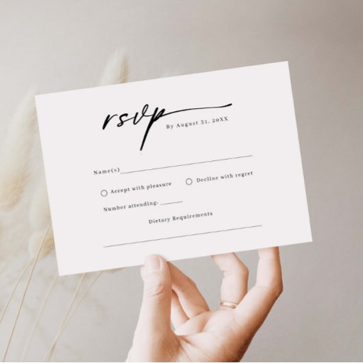 Elegant script minimalist RSVP Reply Kaart