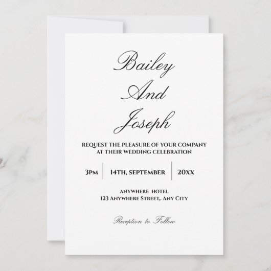 Elegant Script Minimalist Wedding Invitation Kaart (Voorkant)