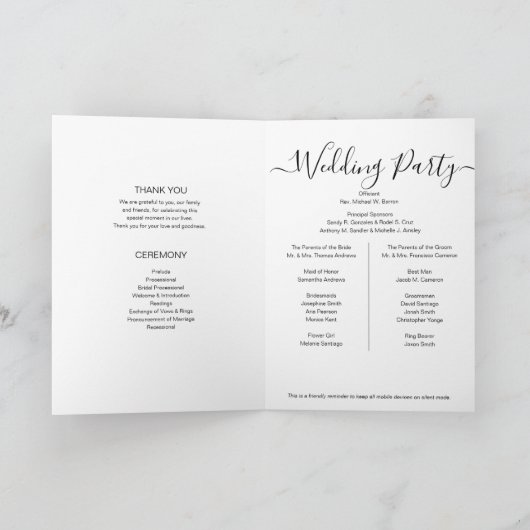Elegant script Minimalist Wedding Party & Schedule Programma (Binnen)