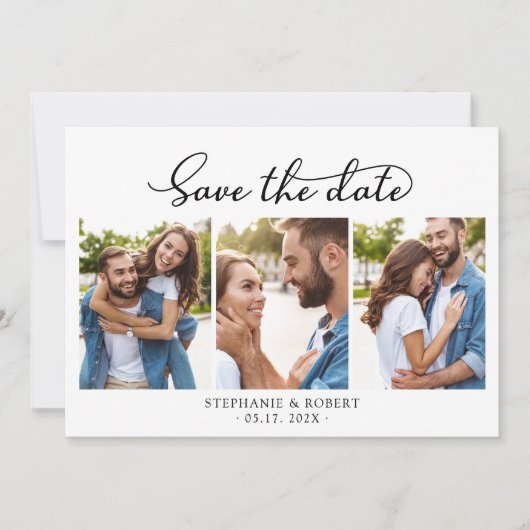 Elegant Script minimalistisch 3 foto collage bruil Save The Date (Voorkant)