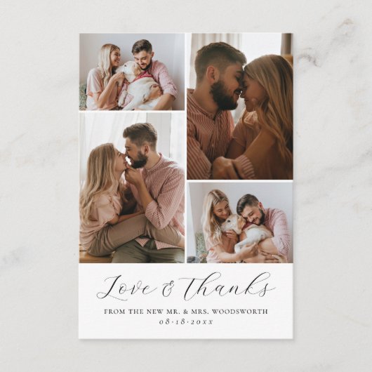 Elegant Script minimalistisch 4 foto collage bruil Bedankkaart (Voorkant)