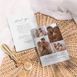 Elegant Script minimalistisch 4 foto collage bruil Bedankkaart