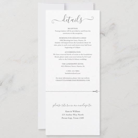 Elegant script minimalistisch alles in één bruilof kaart (Achterkant)