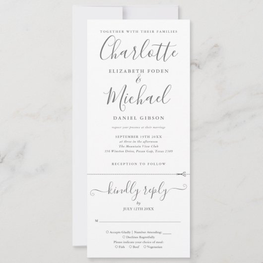 Elegant script minimalistisch alles in één bruilof kaart (Voorkant)