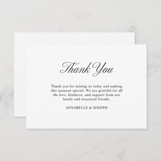 Elegant Script minimalistisch formeel wit bruiloft Bedankkaart (Voorkant / Achterkant)