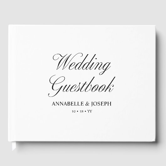 Elegant Script minimalistisch formeel wit bruiloft Gastenboek (Voorkant)