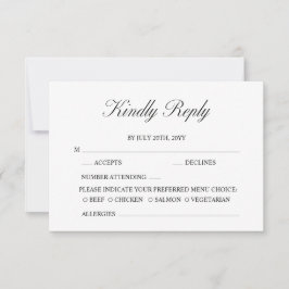 Elegant Script minimalistisch formeel wit bruiloft RSVP Kaartje