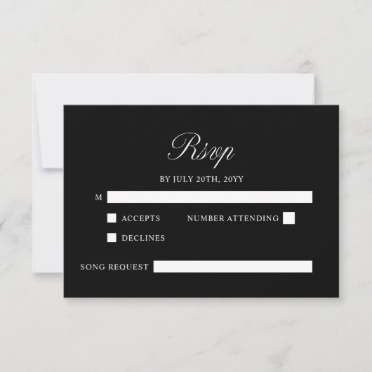 Elegant Script minimalistisch formeel zwart bruilo RSVP Kaartje (Voorkant)