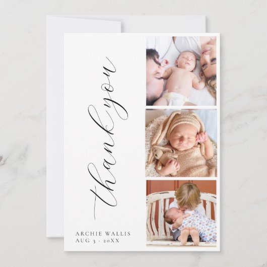 Elegant Script minimalistisch fotocollage nieuwe b Bedankkaart (Voorkant)