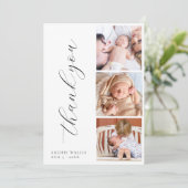 Elegant Script minimalistisch fotocollage nieuwe b Bedankkaart (Staand voorkant)