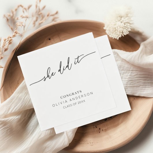 Elegant Script Minimalistische Afstudeerfeest Servet