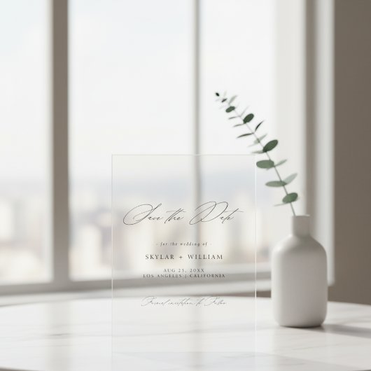 Elegant script minimalistische bruiloft Sla de dat Acryl Uitnodigingen