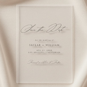 Elegant script minimalistische bruiloft Sla de dat Acryl Uitnodigingen