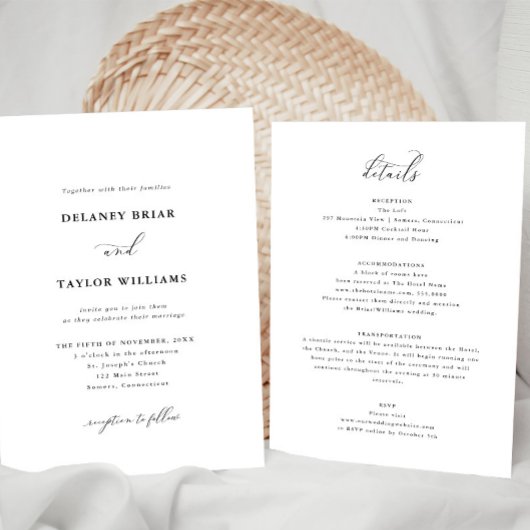 Elegant script minimalistische dubbelzijdige bruil kaart