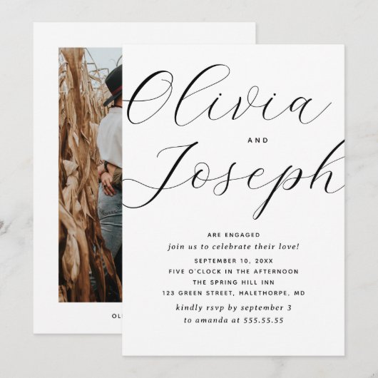 Elegant script & minimalistische fotoverlovingsfee kaart (Voorkant / Achterkant)