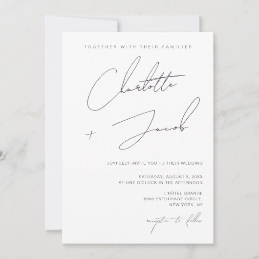 Elegant script minimalistische ivoren bruiloft kaart (Voorkant)