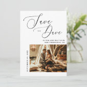 elegant script | Minimalistische schone foto bruil Save The Date (Staand voorkant)