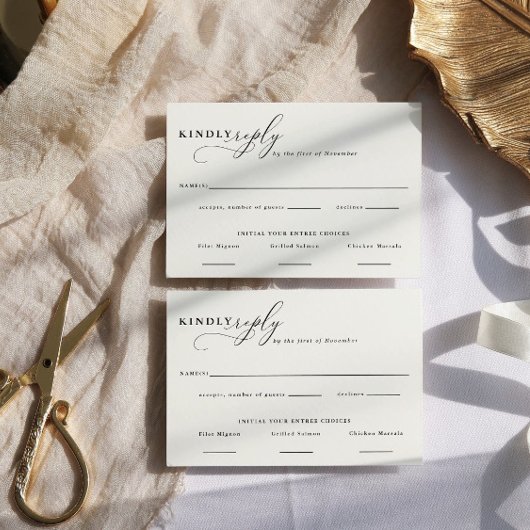 Elegant Script Minimalistische Voedselkeuze Antwoo RSVP Kaartje